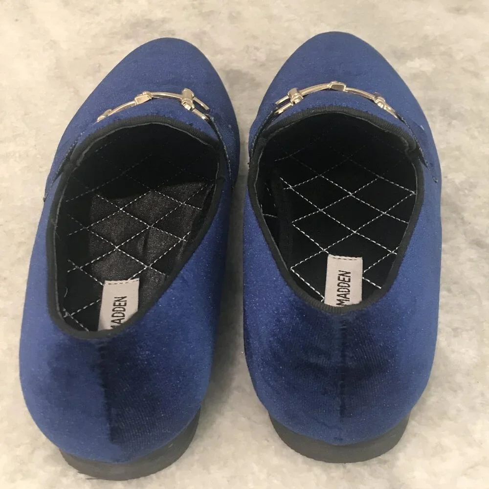 Steve Madden Loafers Shoes Mens Size 7.5 Navy Velvet Horsebit Slip On Coime Gold